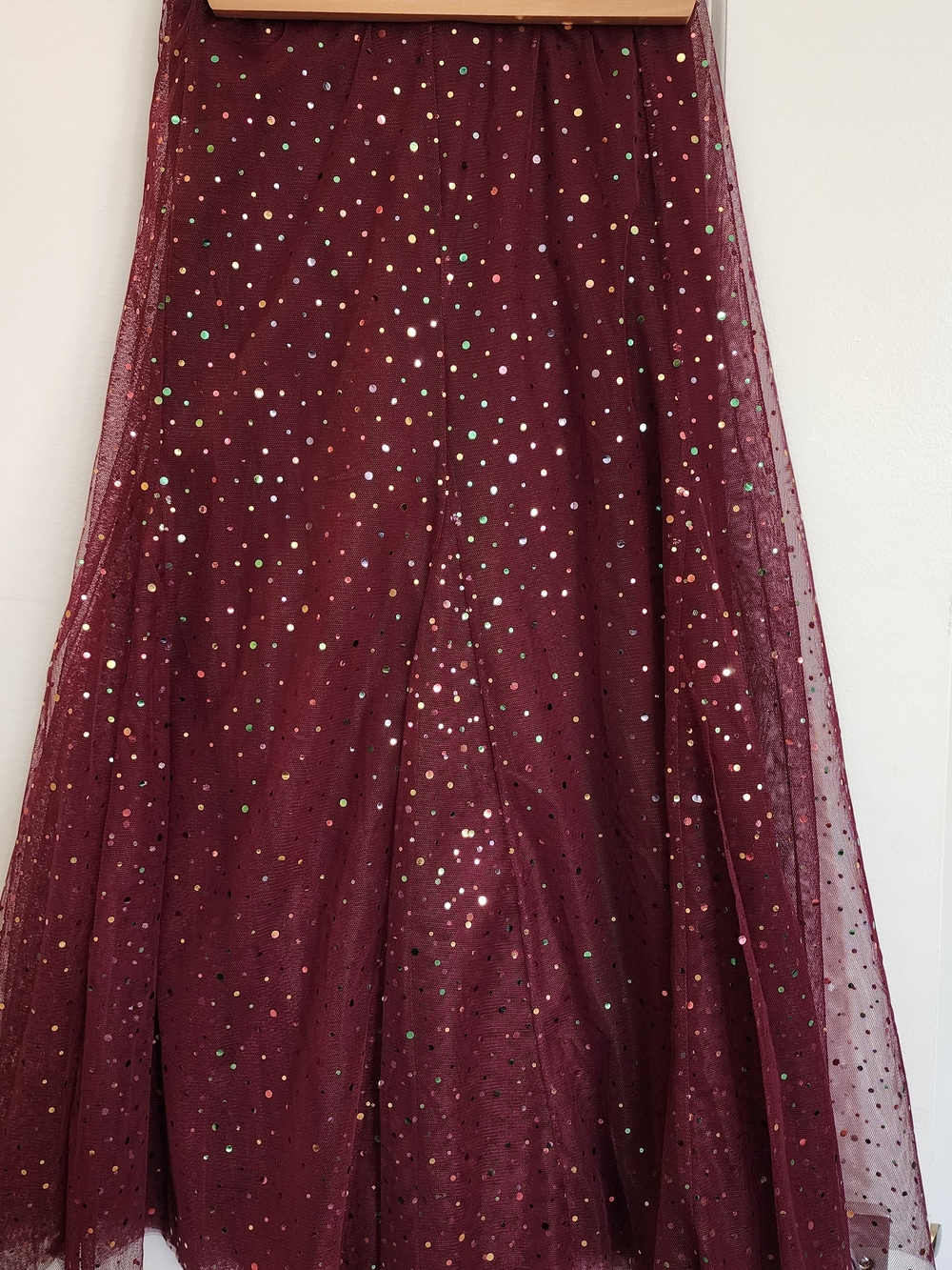 Anthropologie Burgundy Sequin Circle Skirt